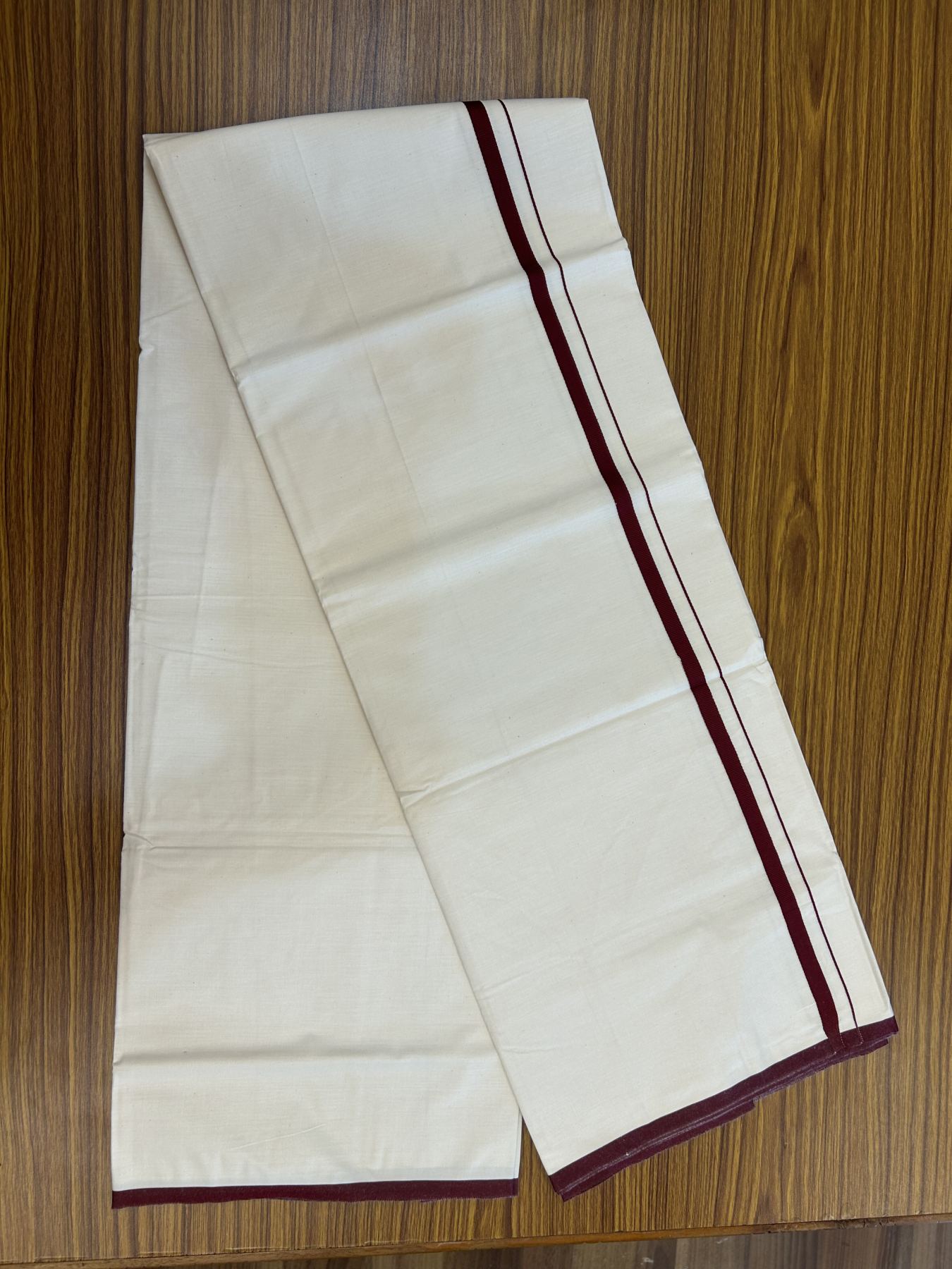10% Discount ! KaithariKada Balaramapuram 100% Cotton Single Off white (Unbleached) Mundu/Dhoti - 40s - 1 cm Maroon Kara (2 meter / 4 muzham) - 1 KK5339 MC