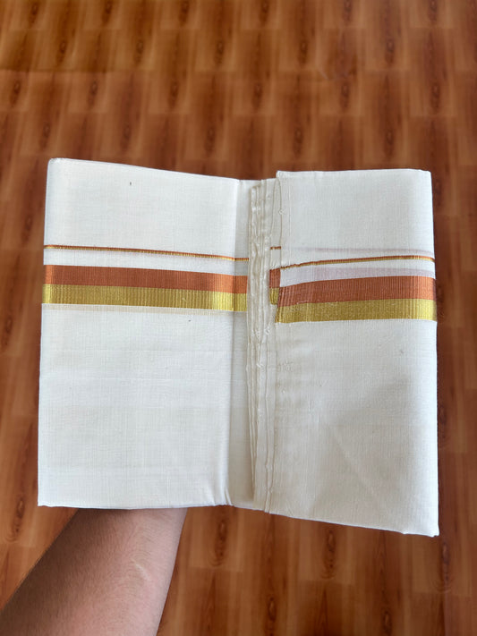 25% Discount! KaithariKada Kerala Handloom Millpaav - 100% Pure Cotton Off White (Unbleached) Double Mundu/Dhoti - 100X80 -1 inch Gold & Copper Kasav Kara 3.80 (8.14 Muzham) - 39 KK5380 SOM