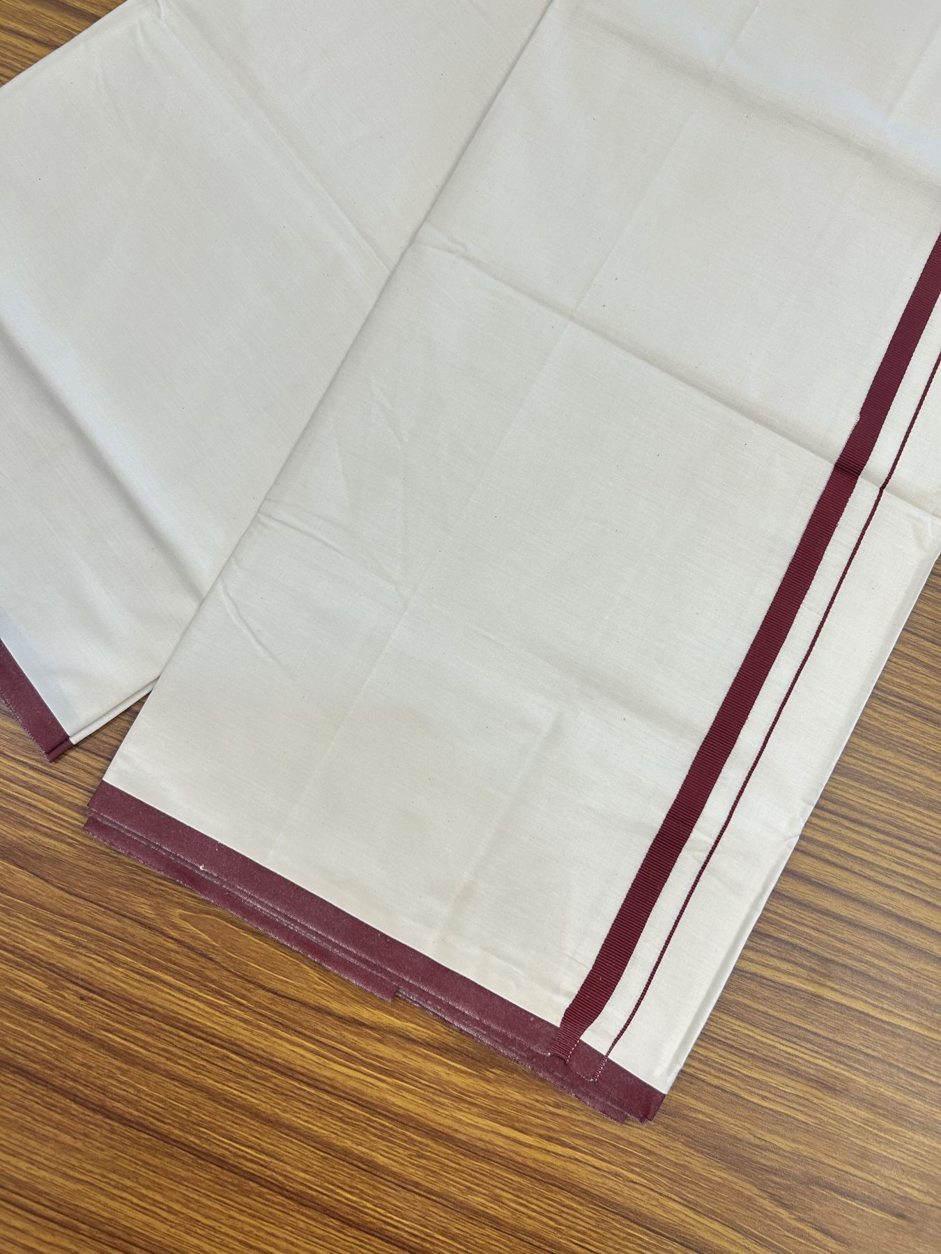 10% Discount ! KaithariKada Balaramapuram 100% Cotton Single Off white (Unbleached) Mundu/Dhoti - 40s - 1 cm Maroon Kara (2 meter / 4 muzham) - 1 KK5339 MC