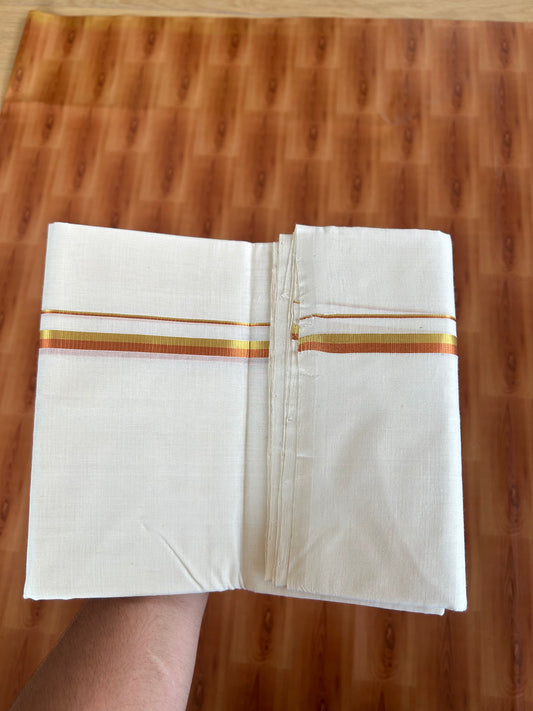 25% Discount! KaithariKada Kerala Handloom Millpaav - 100% Pure Cotton Off White (Unbleached) Double Mundu/Dhoti - 100X80 - 0.5 inch Gold & Copper Kasav Kara 3.80 (8Muzham) - 42 KK5380 SOM