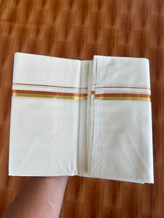 25% Discount! KaithariKada Kerala Handloom Millpaav - 100% Pure Cotton Off White (Unbleached) Double Mundu/Dhoti - 100X80 - 0.5 inch Gold & Copper Kasav Kara 3.80 (8Muzham) - 43 KK5380 SOM