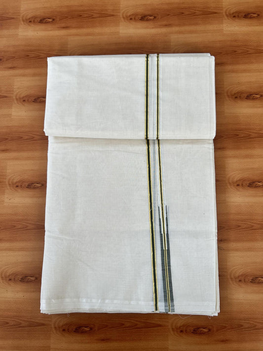 Double Off white Mundu/Dhoti - 20% Discount! KaithariKada 100% Cotton - 100x100 - 1 cm Puliyilakkara Gold Kasav & Dark Sage Green Chutty Kara 4 mtr (8.5 muzham) - 8 KK5453 ASH