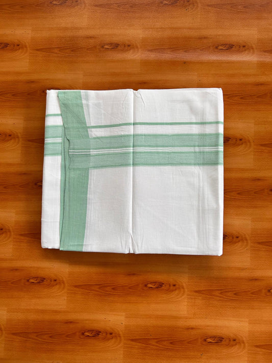 Double Pure White Mundu/Dhoti -20% Discount! KaithariKada 100% Cotton - 100x80 - 1.75 Inch Light Mint Green Shaded Striped Kara - 3.80 mtr (8 muzham) - 25 KK5519 PMC