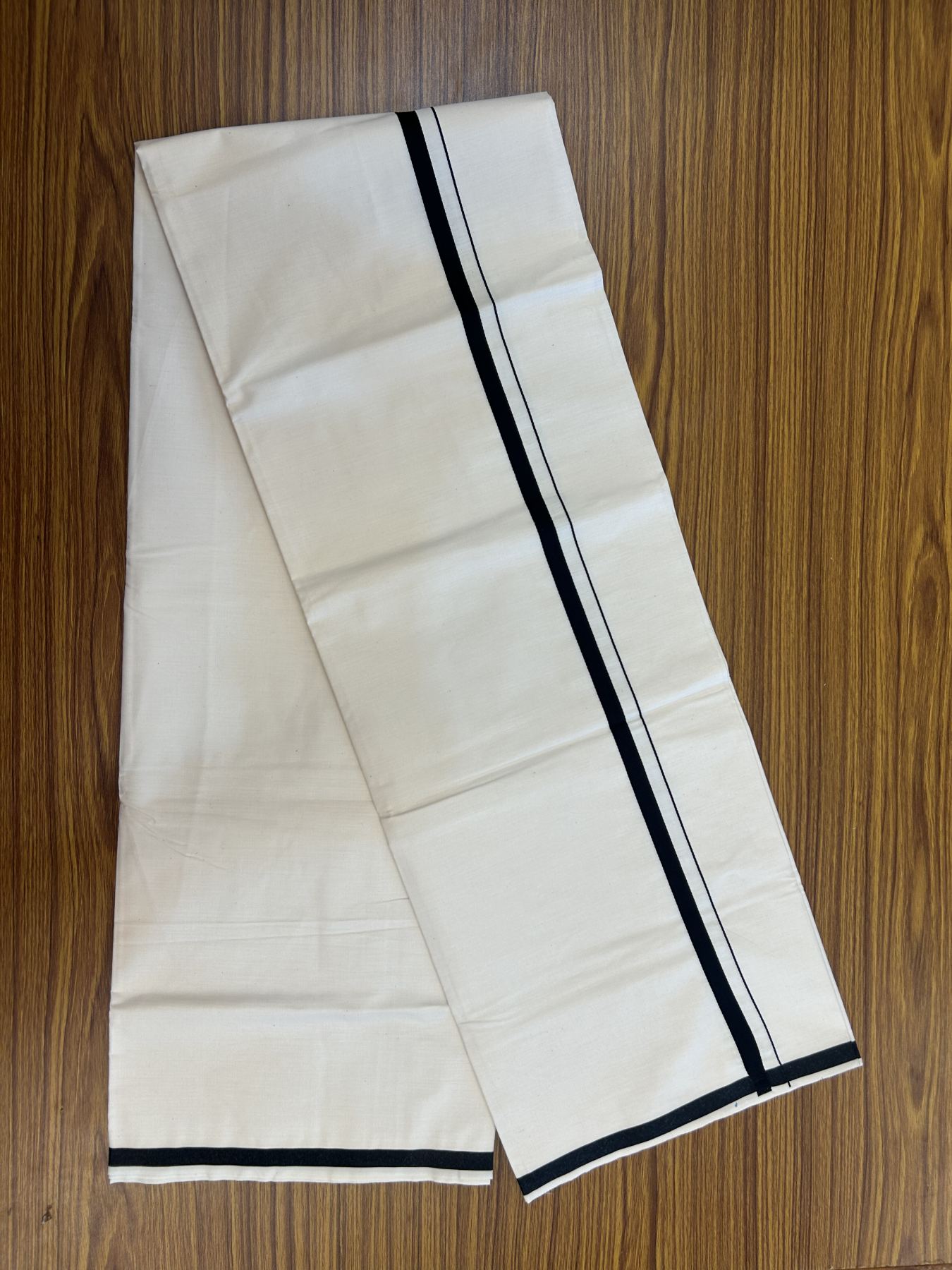 10% Discount ! KaithariKada Balaramapuram 100% Cotton Single Off white (Unbleached) Mundu/Dhoti - 40s - 1 cm Black Kara (2 meter / 4 muzham) - 3 KK5339 MC