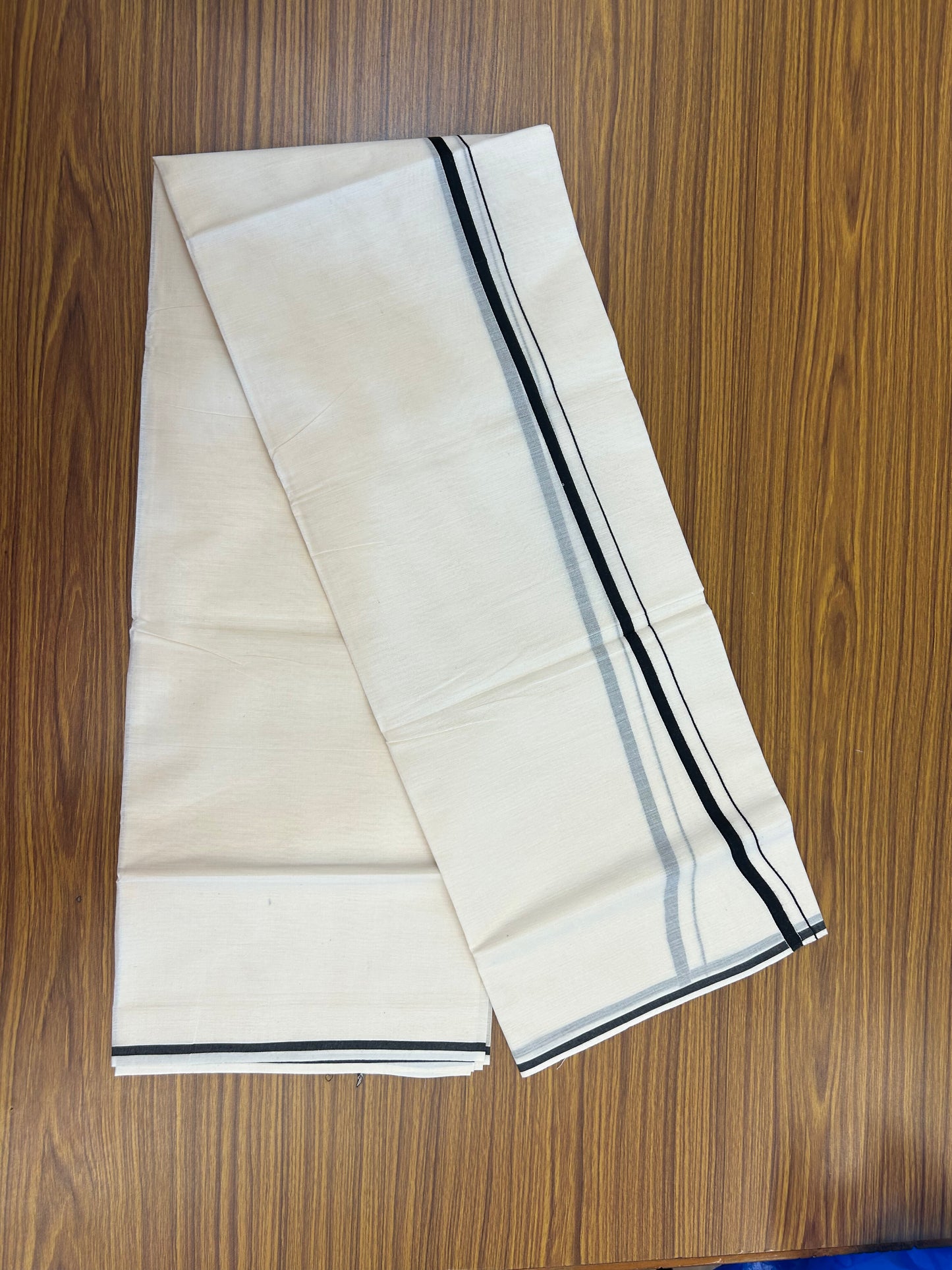 20% Discount! KaithariKada Balaramapuram 100% Cotton Double Off white - (Unbleached) - Mundu/Dhoti  (80s) - 1 cm Black Kara 4 mtr (8.5 muzham) - 54 KK5362 GAN