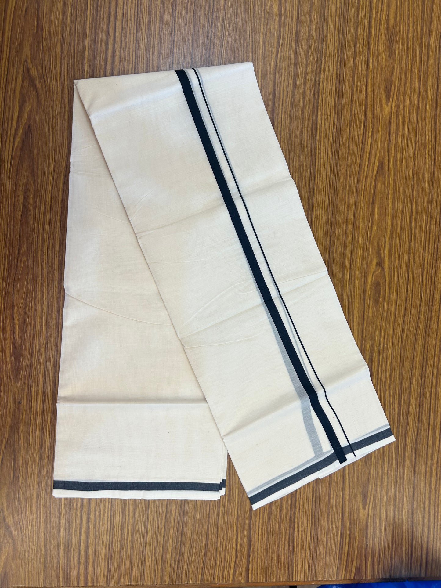20% Discount! KaithariKada Balaramapuram 100% Cotton Double Off white - (Unbleached) - Mundu/Dhoti  (80s) - 1.5 cm Navy Blue Kara 4 mtr (8.5 muzham) - 46 KK5362 GAN