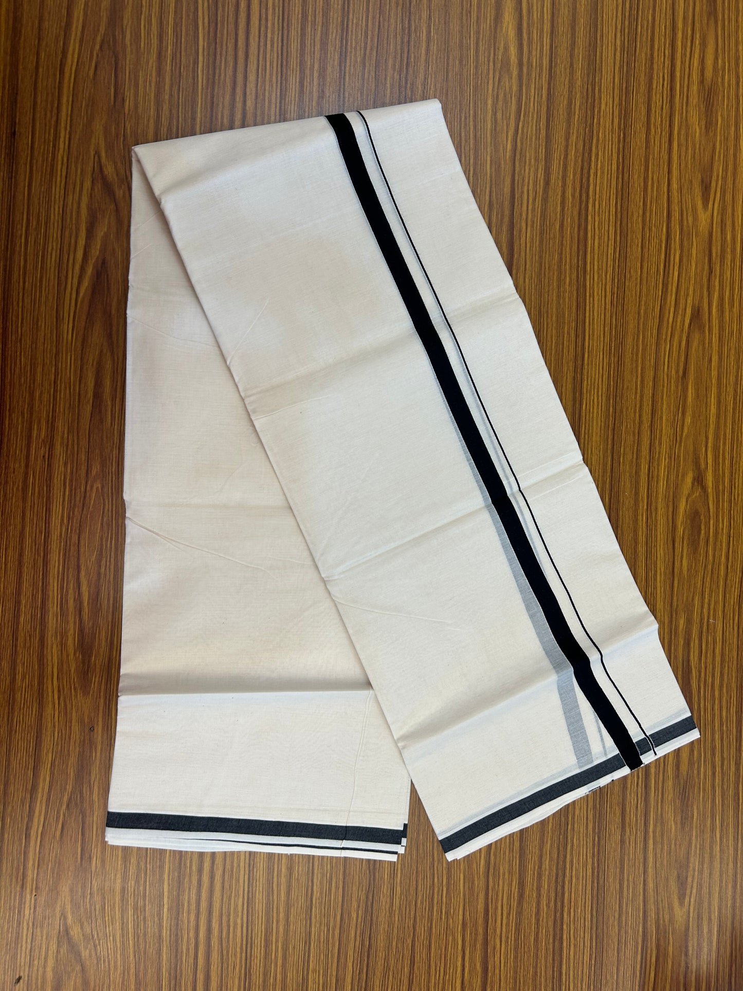 20% Discount! KaithariKada Balaramapuram 100% Cotton Double Off white - (Unbleached) - Mundu/Dhoti  (80s) - 1.5 cm Black Kara 4 mtr (8.5 muzham) - 45 KK5362 GAN