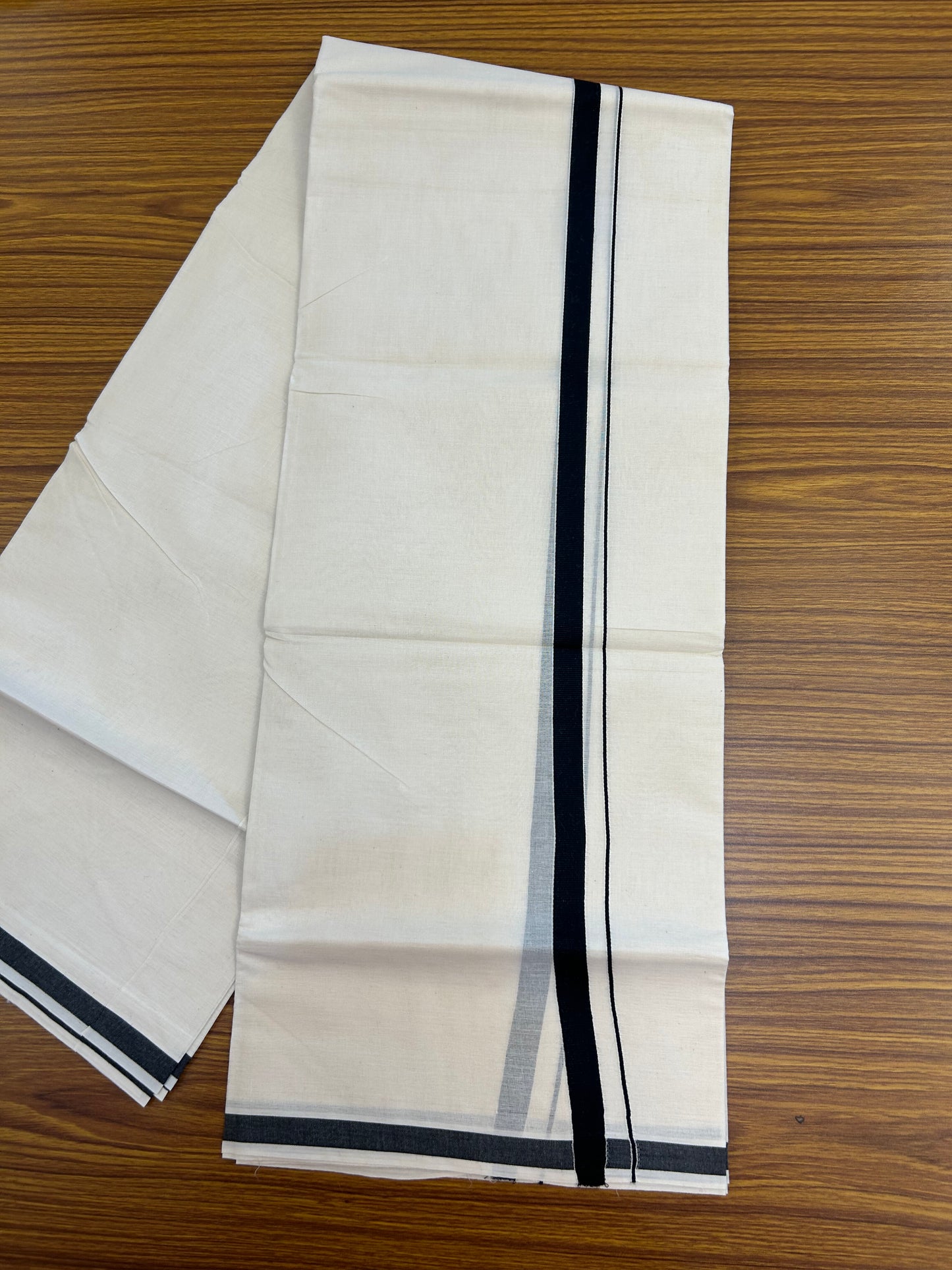 20% Discount! KaithariKada Balaramapuram 100% Cotton Double Off white - (Unbleached) - Mundu/Dhoti  (80s) - 1.5 cm Black Kara 4 mtr (8.5 muzham) - 45 KK5362 GAN