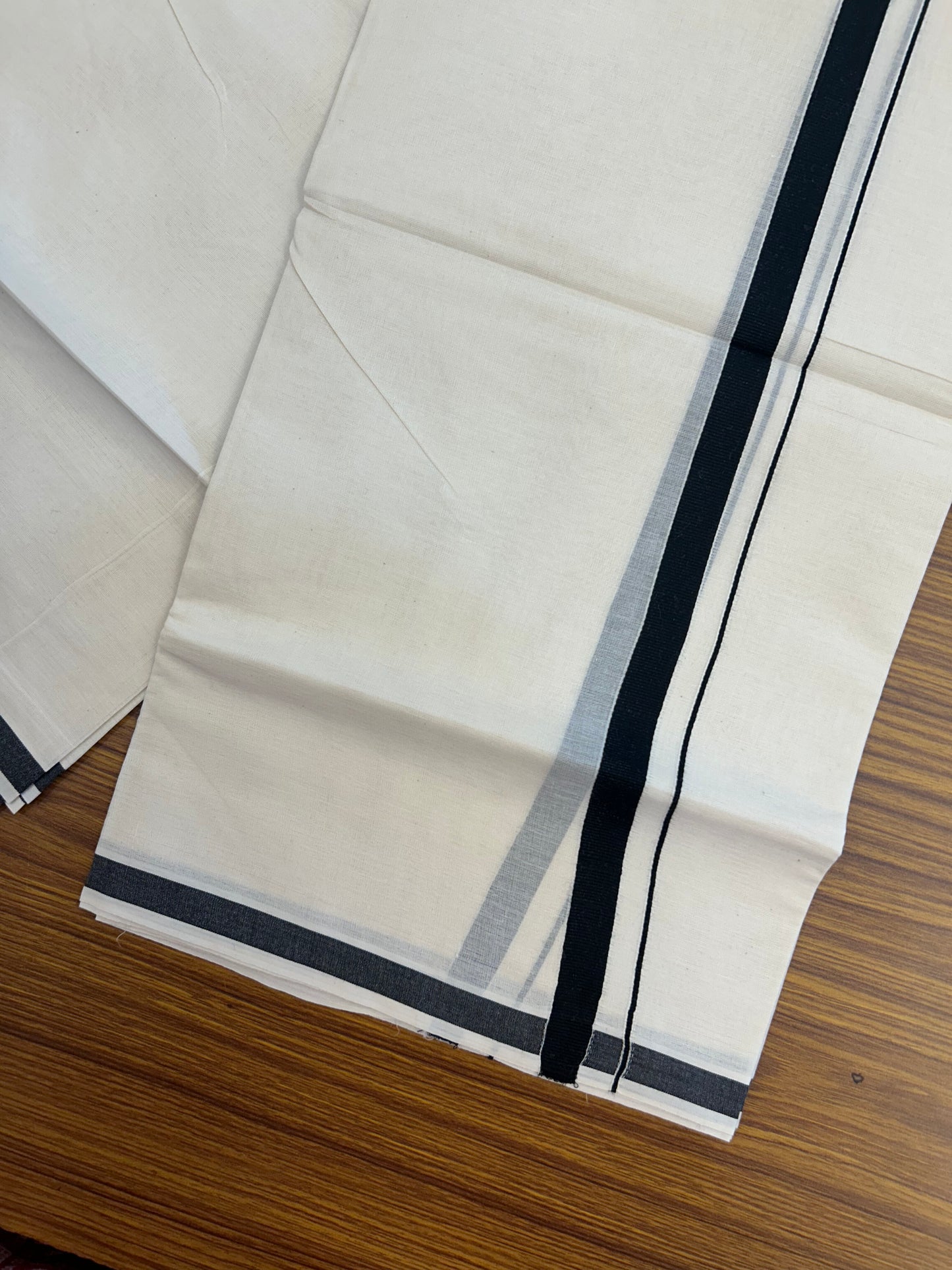 20% Discount! KaithariKada Balaramapuram 100% Cotton Double Off white - (Unbleached) - Mundu/Dhoti  (80s) - 1.5 cm Black Kara 4 mtr (8.5 muzham) - 45 KK5362 GAN