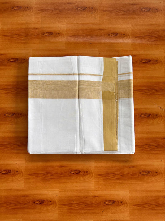 Double Pure White Mundu/Dhoti -20% Discount! KaithariKada 100% Cotton - 100x80 - 1.75 Inch Light Sand Brown Shaded Kara - 3.80 mtr (8 muzham) - 34 KK5519 PMC