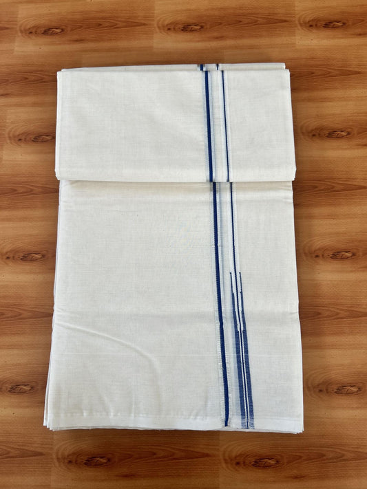 Double Off white Mundu/Dhoti - 20% Discount! KaithariKada 100% Cotton - 100x100 - 1 cm Puliyilakkara Silver Kasav & Blue Chutty Kara 4 mtr (8.5 muzham) - 1 KK5453 ASH