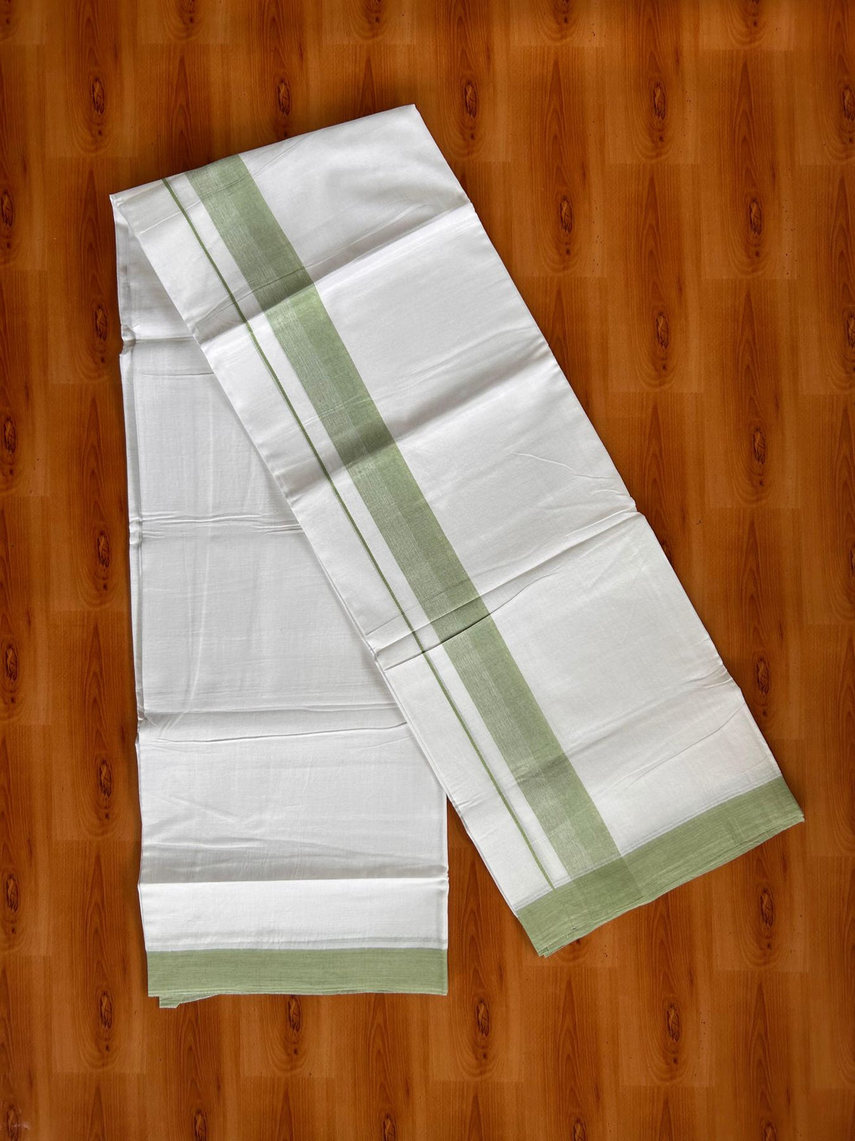 Double Pure White Mundu/Dhoti -20% Discount! KaithariKada 100% Cotton - 100x80 - 1.5 Inch Pista Green Shaded Kara - 3.80 mtr (8 muzham) - 37 KK5519 PMC