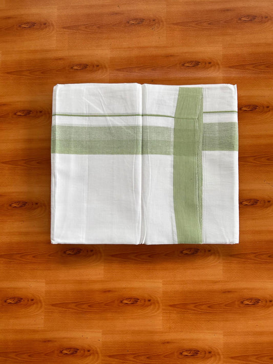 Double Pure White Mundu/Dhoti -20% Discount! KaithariKada 100% Cotton - 100x80 - 1.5 Inch Pista Green Shaded Kara - 3.80 mtr (8 muzham) - 37 KK5519 PMC
