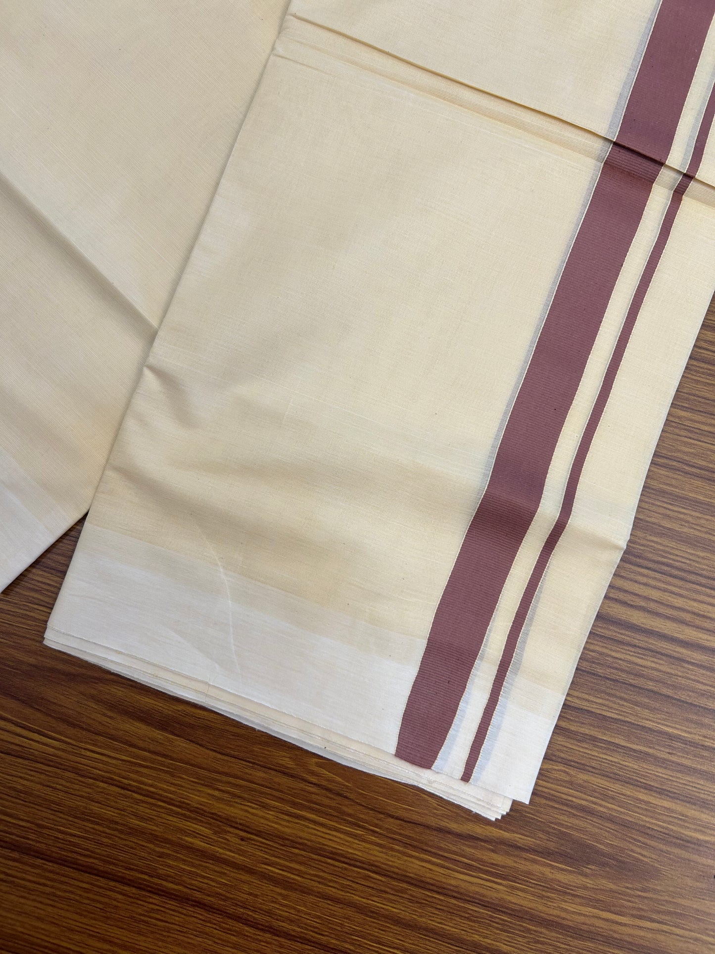 Kannur Kavi - 20% Discount! KaithariKada Balaramapuram  Double Mundu/Dhoti - Pure Cotton - 100x80 - Kannur Yellow colour Body 1 Inch Dusty Ranch Brown kara - 4 mtr - (8.5 muzham) - 9 KK5362 GAN