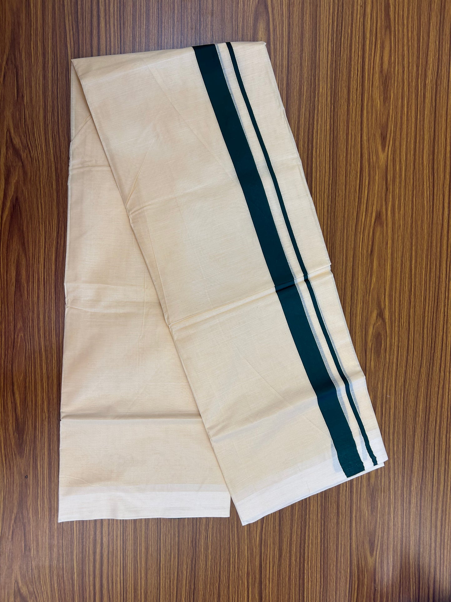 Kannur Kavi - 20% Discount! KaithariKada Balaramapuram  Double Mundu/Dhoti - Pure Cotton - 100x80 - Kannur Yellow colour Body 1.5 Inch Dark Green kara - 4 mtr - (8.5 muzham) - 10 KK5362 GAN