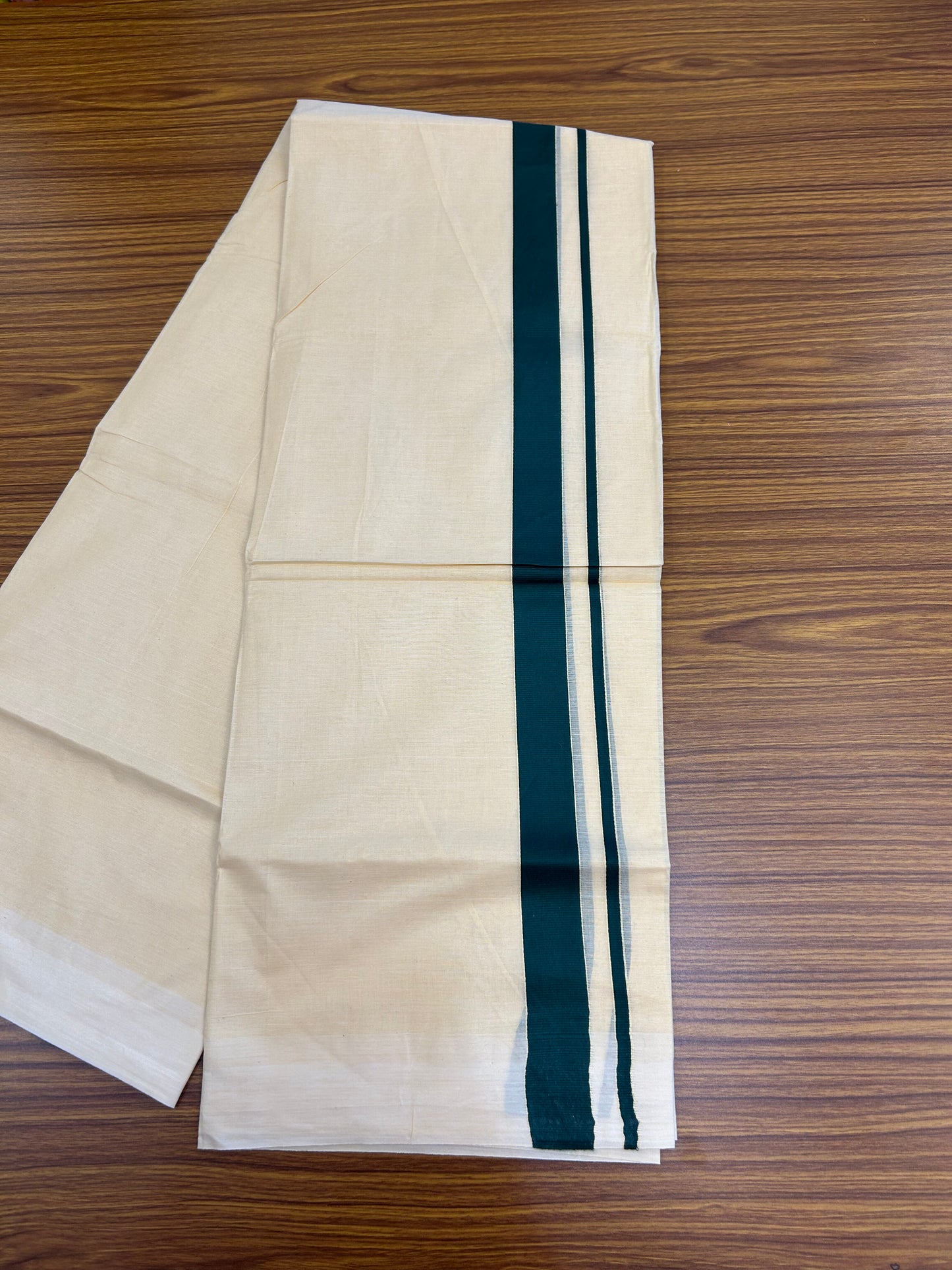 Kannur Kavi - 20% Discount! KaithariKada Balaramapuram  Double Mundu/Dhoti - Pure Cotton - 100x80 - Kannur Yellow colour Body 1.5 Inch Dark Green kara - 4 mtr - (8.5 muzham) - 10 KK5362 GAN