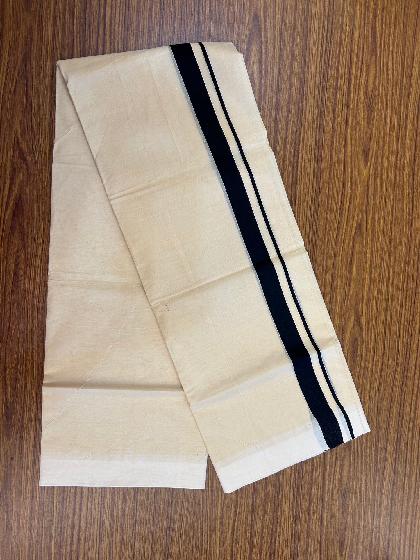 Kannur Kavi - 20% Discount! KaithariKada Balaramapuram  Double Mundu/Dhoti - Pure Cotton - 100x80 - Kannur Yellow colour Body 1 Inch Black kara - 4 mtr - (8.5 muzham) - 18 KK5362 GAN