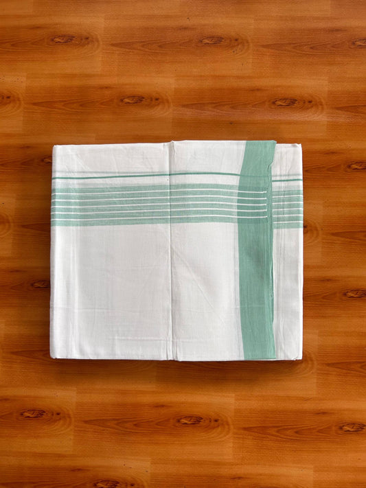 Double Pure White Mundu/Dhoti -20% Discount! KaithariKada 100% Cotton - 100x80 - 1.5 Inch Light Turquoise Shaded Striped Kara - 3.80 mtr (8 muzham) - 52 KK5519 PMC
