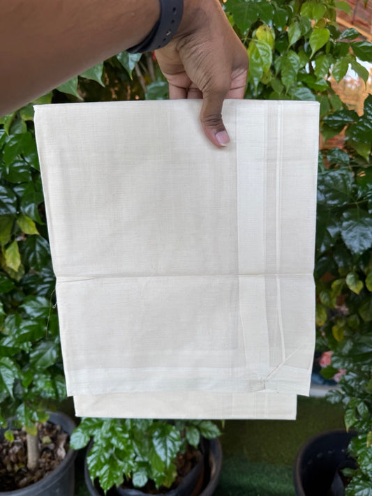 20% DISCOUNT! KaithariKada Balaramapuram 100% Cotton Double Off white - (Unbleached) - Mundu/Dhoti - 100x80 - 1 inch White Kara - 9KK5172PMC