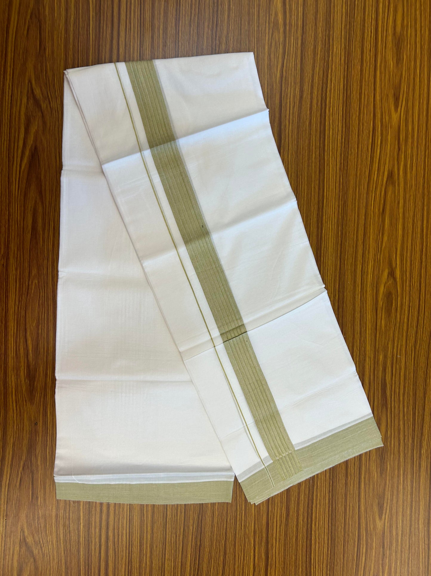 20% Discount ! Kaitharikada Balaramapuram 100% Cotton Pure White Double Mundu/Dothi - 100x100 - 1.5 inch Khaki Striped Kara - 18 KK5362 GAN