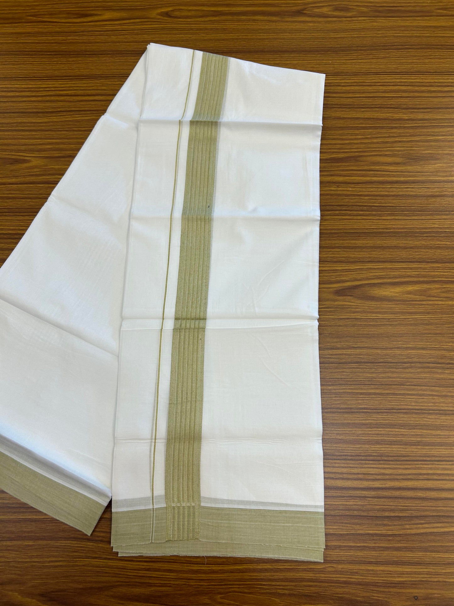 20% Discount ! Kaitharikada Balaramapuram 100% Cotton Pure White Double Mundu/Dothi - 100x100 - 1.5 inch Khaki Striped Kara - 18 KK5362 GAN