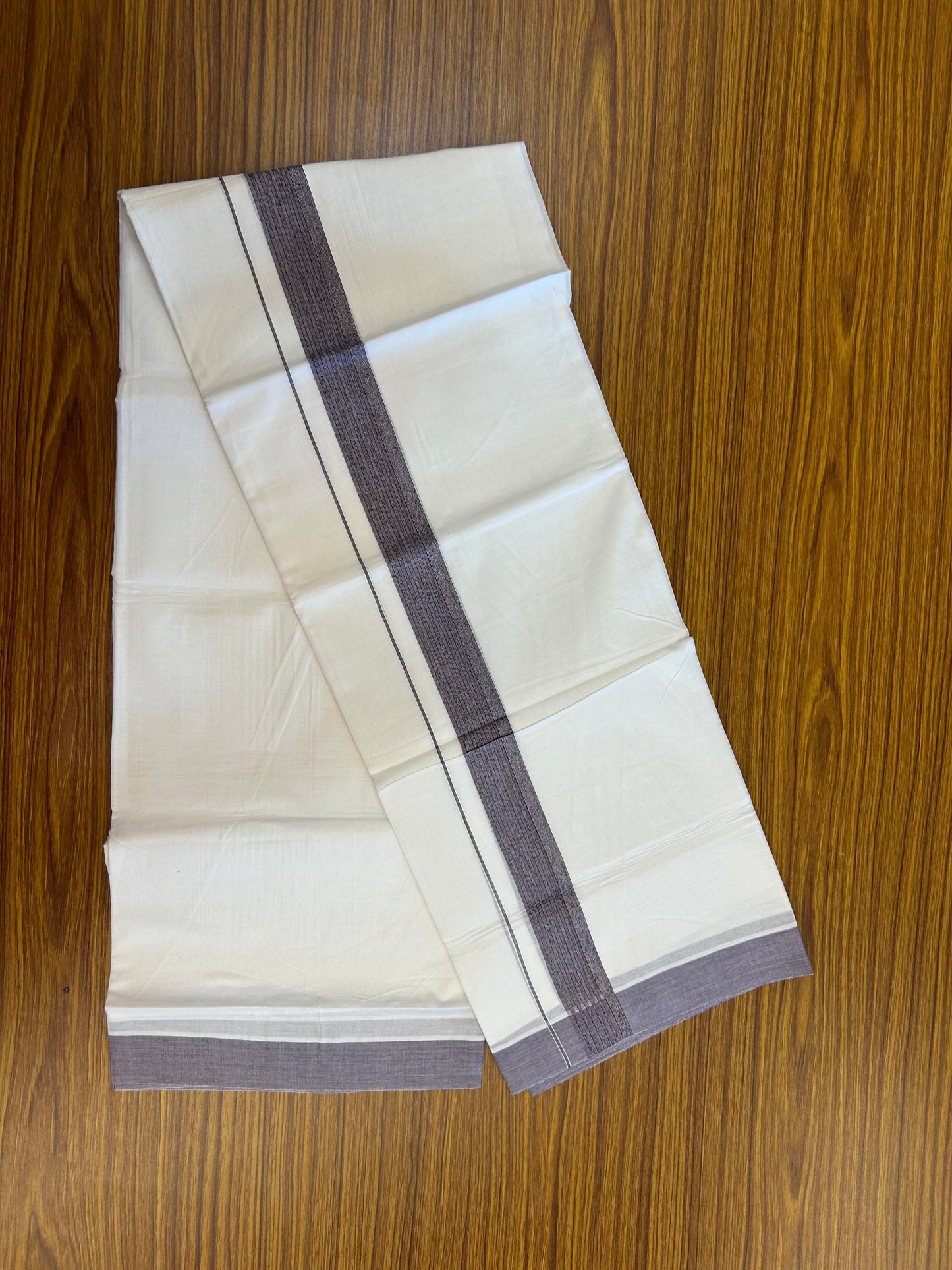20% Discount ! Kaitharikada Balaramapuram 100% Cotton Pure White Double Mundu/Dothi - 100x100 - 1.5 inch Dark Ash Purple Striped Kara - 17 KK5362 GAN