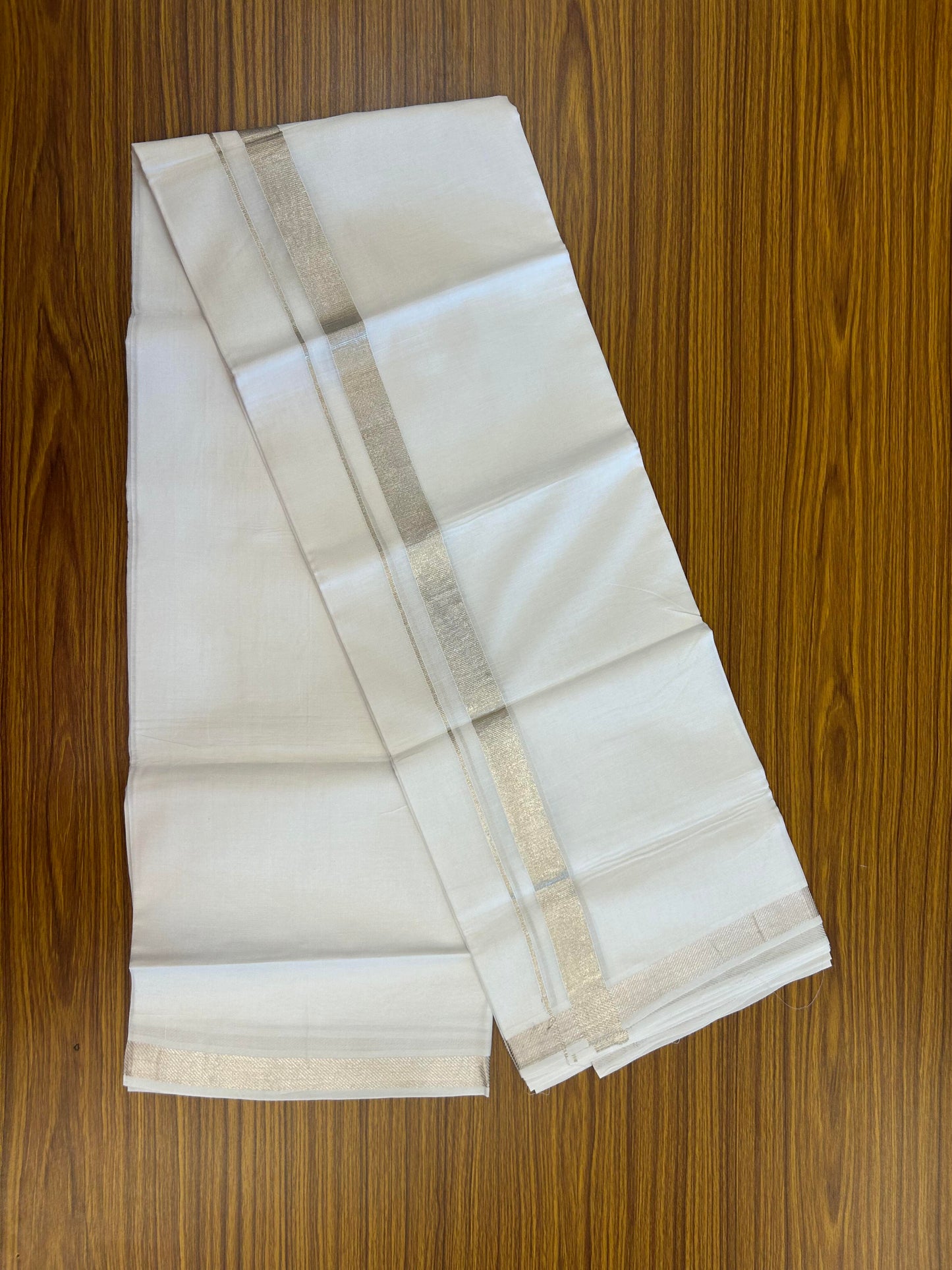 20% Discount ! KaithariKada Balaramapuram 100% Cotton Double Pure white Mundu/Dhoti - 100x100 - 0.75 inch Silver Kasav Kara 4 M (8.5 Muzham)- 11 KK5362 GAN
