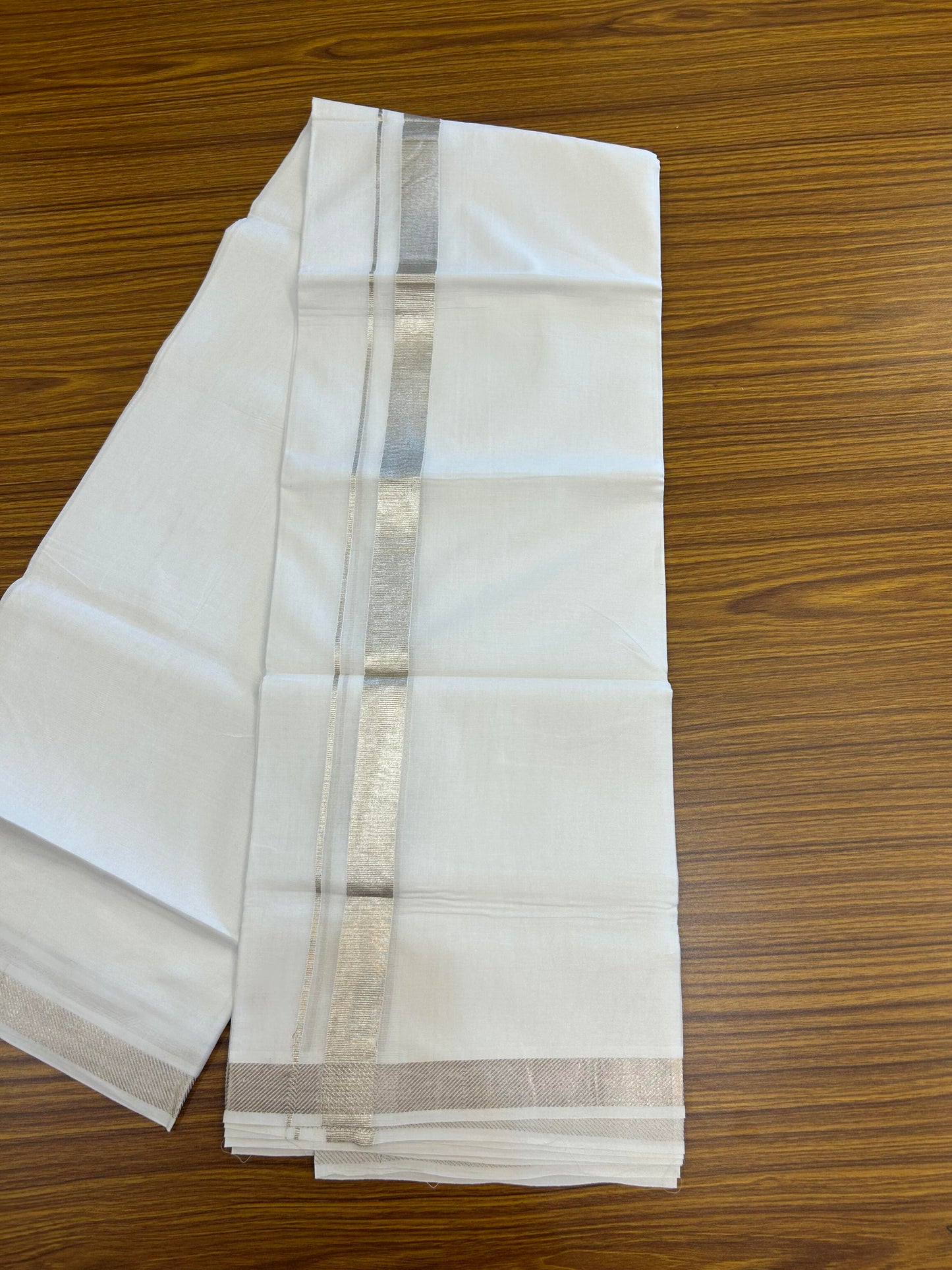 20% Discount ! KaithariKada Balaramapuram 100% Cotton Double Pure white Mundu/Dhoti - 100x100 - 0.75 inch Silver Kasav Kara 4 M (8.5 Muzham)- 11 KK5362 GAN