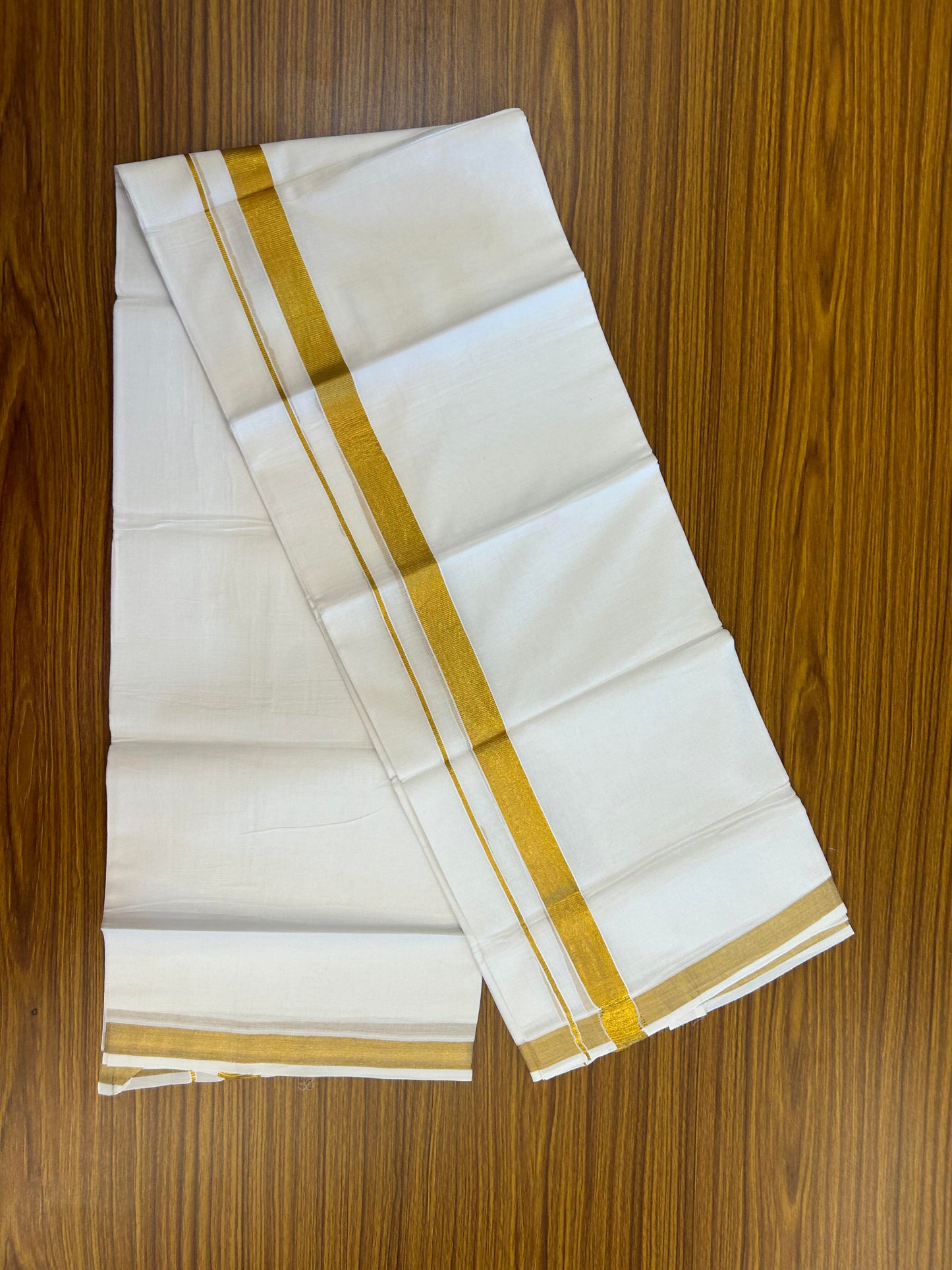 20% Discount ! KaithariKada Balaramapuram 100% Cotton Double Pure white Mundu/Dhoti - 100x100 - 1 inch gold Kasav Kara 4.00 m (8.5 muzham) - 12 KK5362 GAN