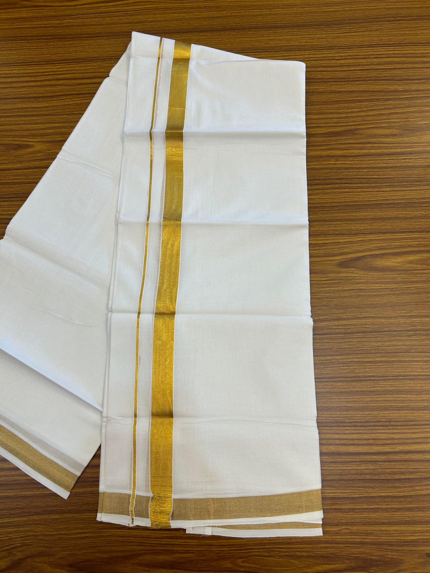 20% Discount ! KaithariKada Balaramapuram 100% Cotton Double Pure white Mundu/Dhoti - 100x100 - 1 inch gold Kasav Kara 4.00 m (8.5 muzham) - 12 KK5362 GAN