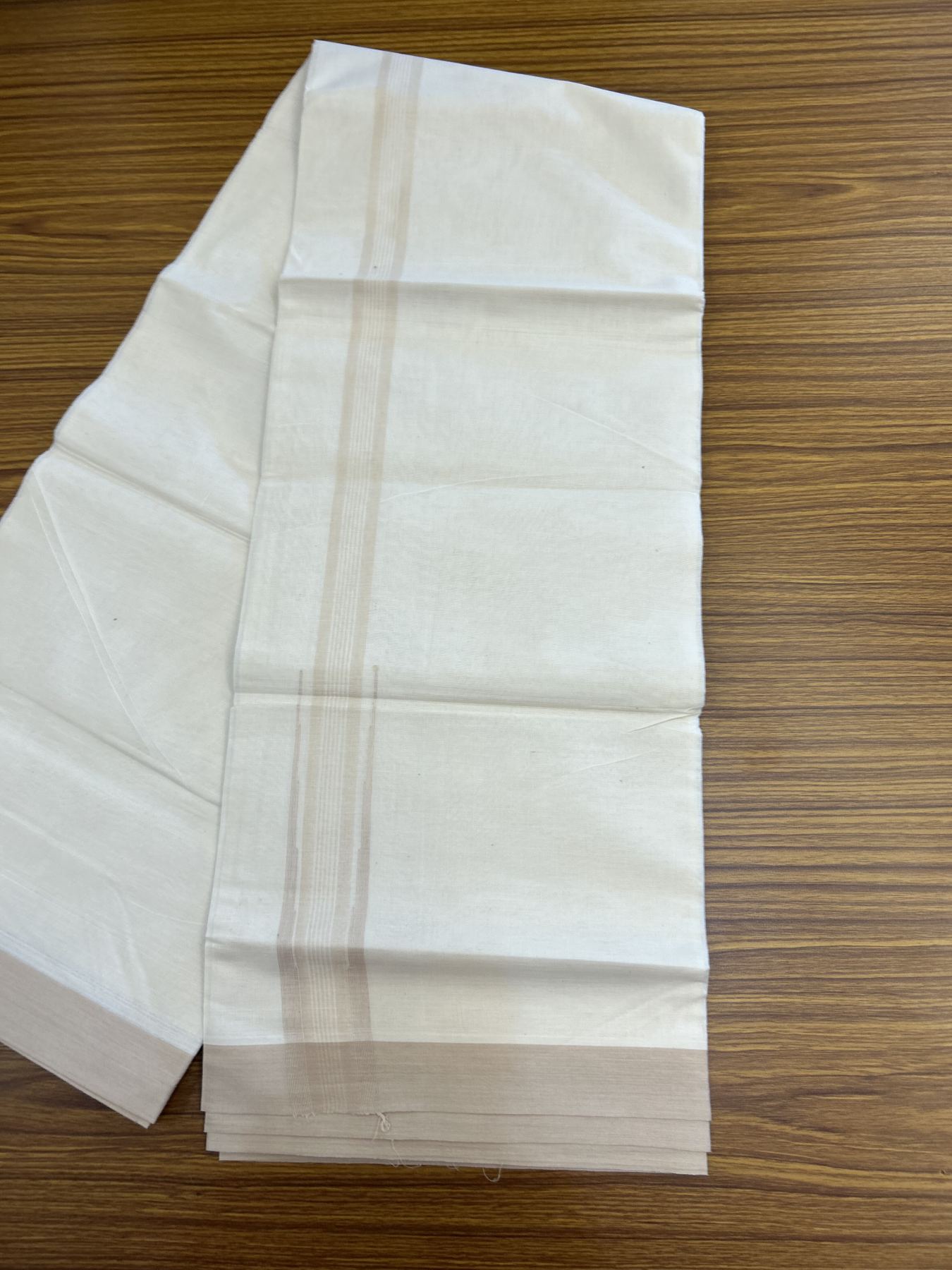 20% Discount ! KaithariKada Balaramapuram 100% Cotton Double Off White - (Unbleached) - Mundu / Dhoti- 100x80 -  1.75 inch Puliyilakkara Cream shaded striped chutty Kara - 4 mtr (8.5 Muzham) - 31 KK5340 VIN