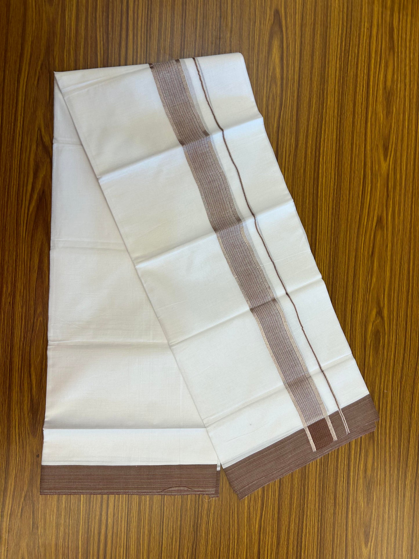 20% Discount!! Kaitharikada Balaramapuram 100% Pure Cotton Pure White Double Mundu/Dothi - 100x100 - 1.5 inch Silver Wine Purple & Pista Green Striped Shaded Kara 4.00 m (8.5 muzham) - 91 KK5362 GAN