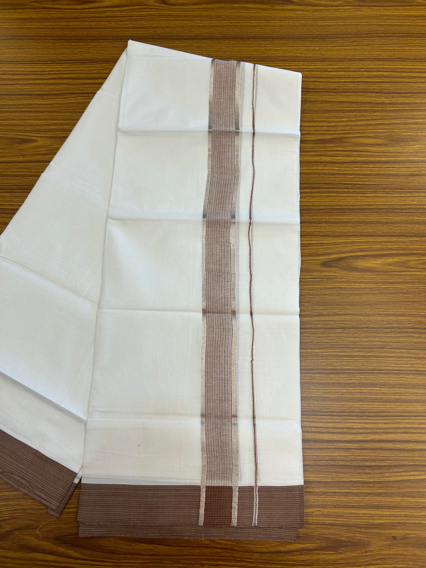 20% Discount!! Kaitharikada Balaramapuram 100% Pure Cotton Pure White Double Mundu/Dothi - 100x100 - 1.5 inch Silver Wine Purple & Pista Green Striped Shaded Kara 4.00 m (8.5 muzham) - 91 KK5362 GAN