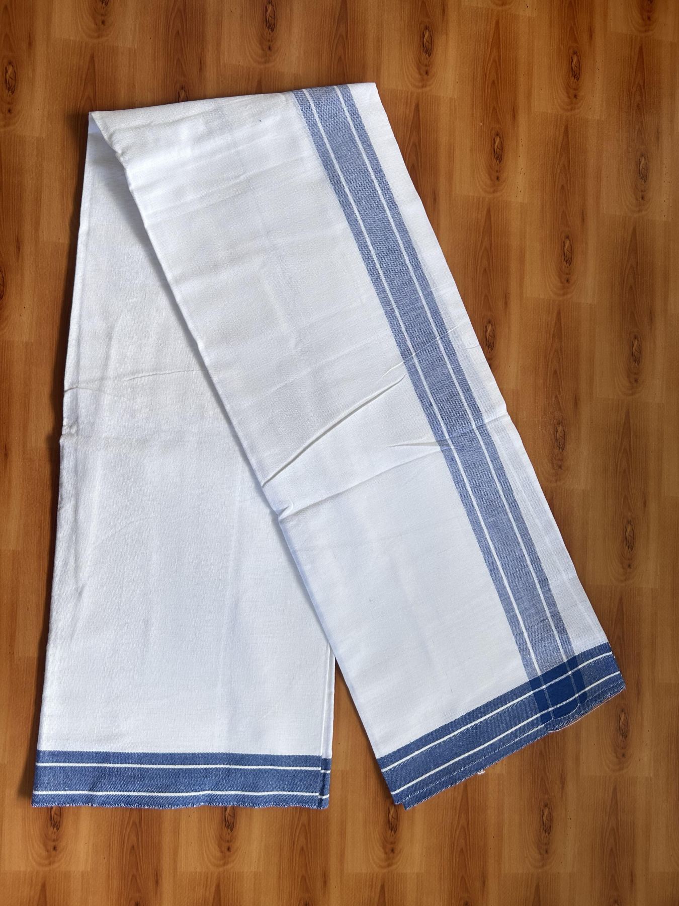 Kaitharikada - Single Kaily / Lungi - Mixed Cotton - 40s twisted - 1.75 inch Dark Blue kara with White colour body (2 meter / 4 muzham) - 18 KK8055 SAT