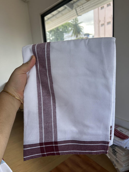 Kaitharikada - Single Kaily / Lungi - Mixed Cotton - 40s twisted - 1.75 inch Brown kara with White colour body (2 meter / 4 muzham) - 19 KK8055 SAT