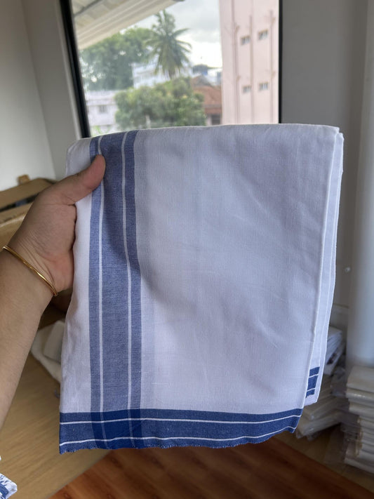 Kaitharikada - Single Kaily / Lungi - Mixed Cotton - 40s twisted - 1.75 inch Dark Blue kara with White colour body (2 meter / 4 muzham) - 18 KK8055 SAT