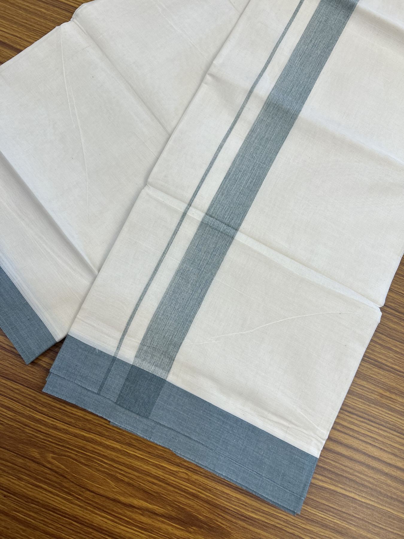 20% Discount ! KaithariKada Balaramapuram 100% Cotton Double Off White (Unbleached) - Mundu / Dhoti- 100x80 - 1.5 inch Blue Green Shaded Kara 4 mtr (8.5 Muzham) - 59 KK5340 VIN