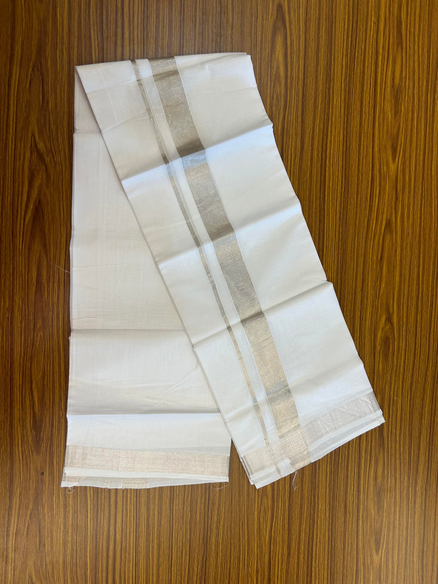 20% Discount ! KaithariKada Balaramapuram 100% Cotton Double Pure white Mundu/Dhoti - 100x100 - 1.25 inch Silver Kasav Kara 4.00 m (8.5 muzham)  - 10 KK5362 GAN