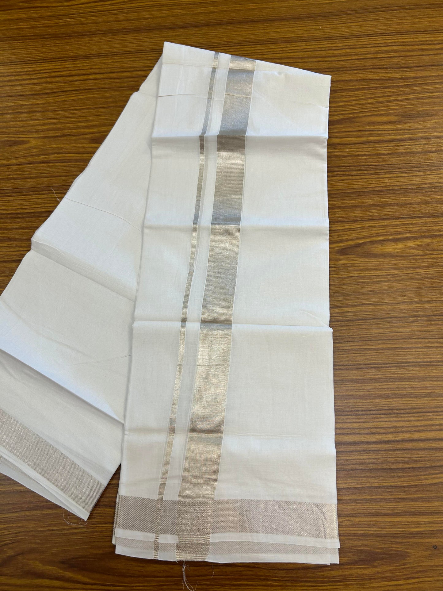 20% Discount ! KaithariKada Balaramapuram 100% Cotton Double Pure white Mundu/Dhoti - 100x100 - 1.25 inch Silver Kasav Kara 4.00 m (8.5 muzham)  - 10 KK5362 GAN