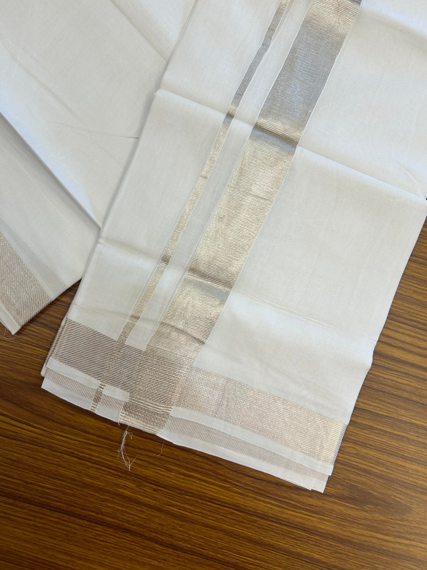 20% Discount ! KaithariKada Balaramapuram 100% Cotton Double Pure white Mundu/Dhoti - 100x100 - 1.25 inch Silver Kasav Kara 4.00 m (8.5 muzham)  - 10 KK5362 GAN