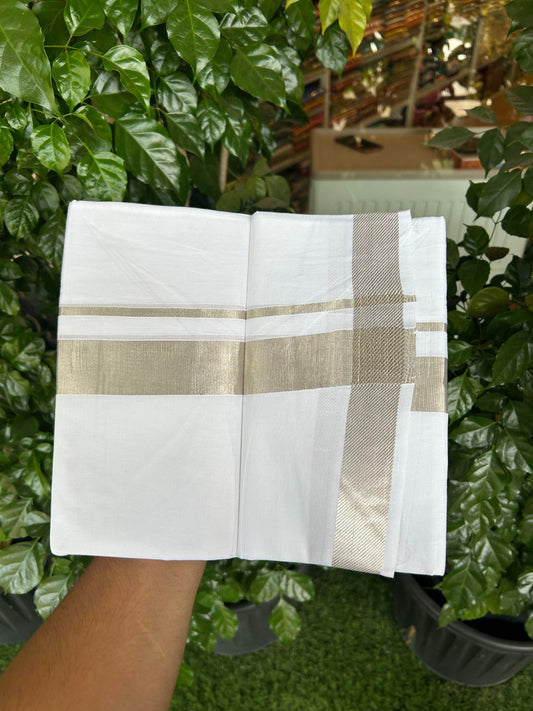 20% Discount ! KaithariKada Balaramapuram 100% Cotton Double Pure white Mundu/Dhoti - 100x100 - 1.25 inch Silver Kasav Kara 4.00 m (8.5 muzham)  - 10 KK5362 GAN
