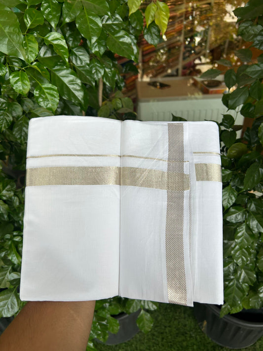 20% Discount ! KaithariKada Balaramapuram 100% Cotton Double Pure white Mundu/Dhoti - 100x100 - 0.75 inch Silver Kasav Kara 4 M (8.5 Muzham)- 11 KK5362 GAN