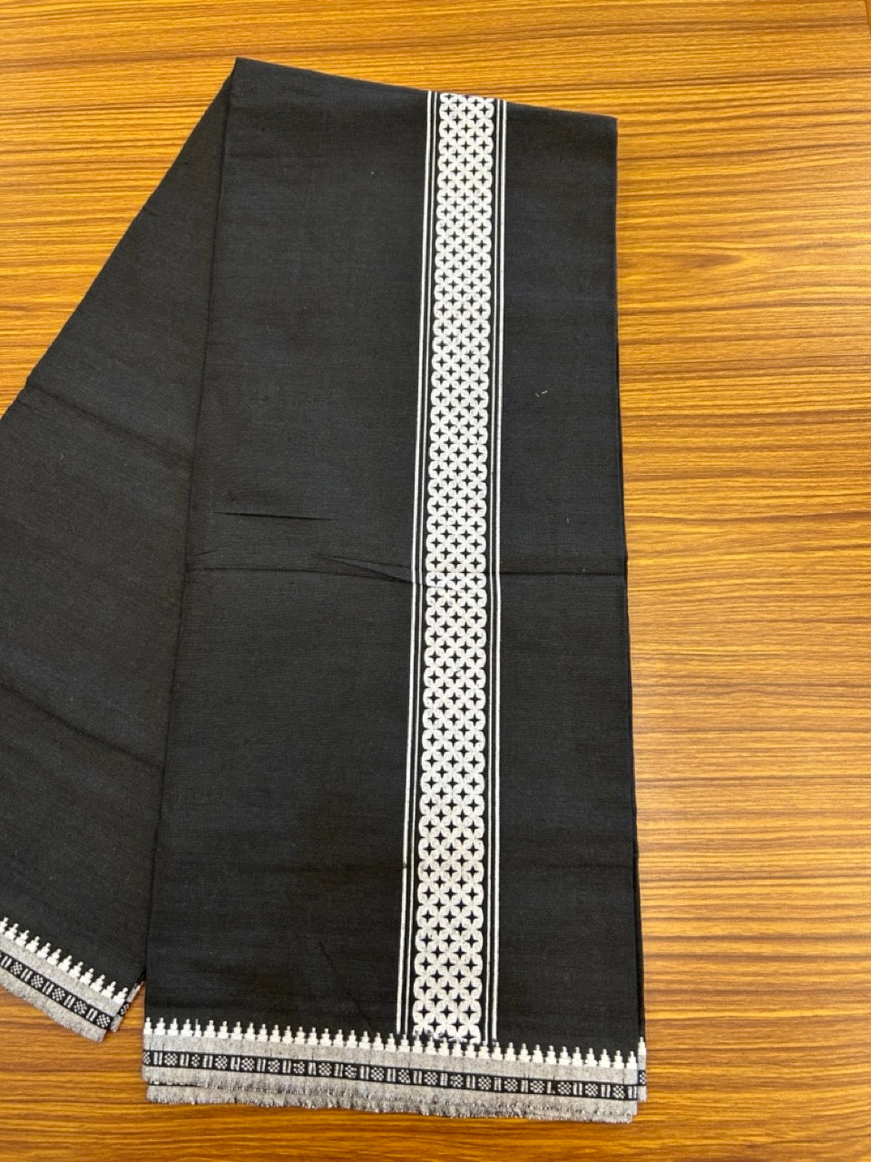 18% Discount! Cotton 80% & Polyester 20% - Kaitharikada Single Black - Kaily / Lungi - 40s - 2 inch Printed kara Kuppadam Border (2 meter / 4 muzham) - 7 KK8040 MUT