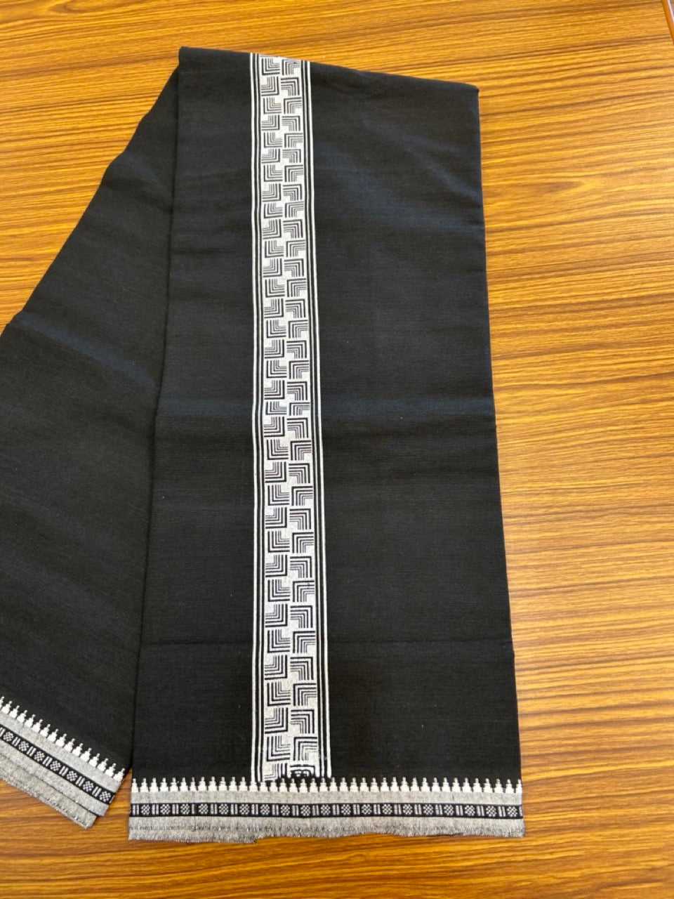 18% Discount! Cotton 80% & Polyester 20% - Kaitharikada Single Black - Kaily / Lungi - 40s - 2 inch Printed kara Kuppadam Border (2 meter / 4 muzham) - 4 KK8040 MUT