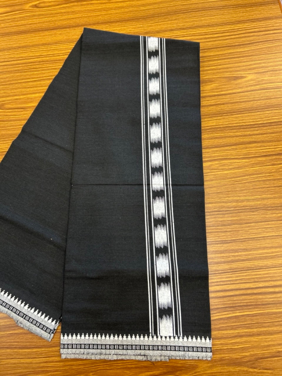 18% Discount! Cotton 80% & Polyester 20% - Kaitharikada Single Black - Kaily / Lungi - 40s - 2 inch Printed kara Kuppadam Border (2 meter / 4 muzham) - 3 KK8040 MUT