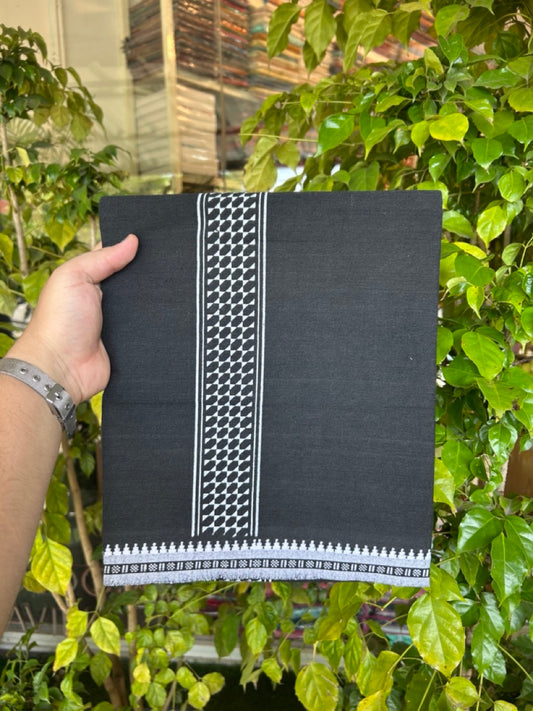 18% Discount! Cotton 80% & Polyester 20% - Kaitharikada Single Black - Kaily / Lungi - 40s - 2 inch Printed kara Kuppadam Border (2 meter / 4 muzham) - 1 KK8040 MUT