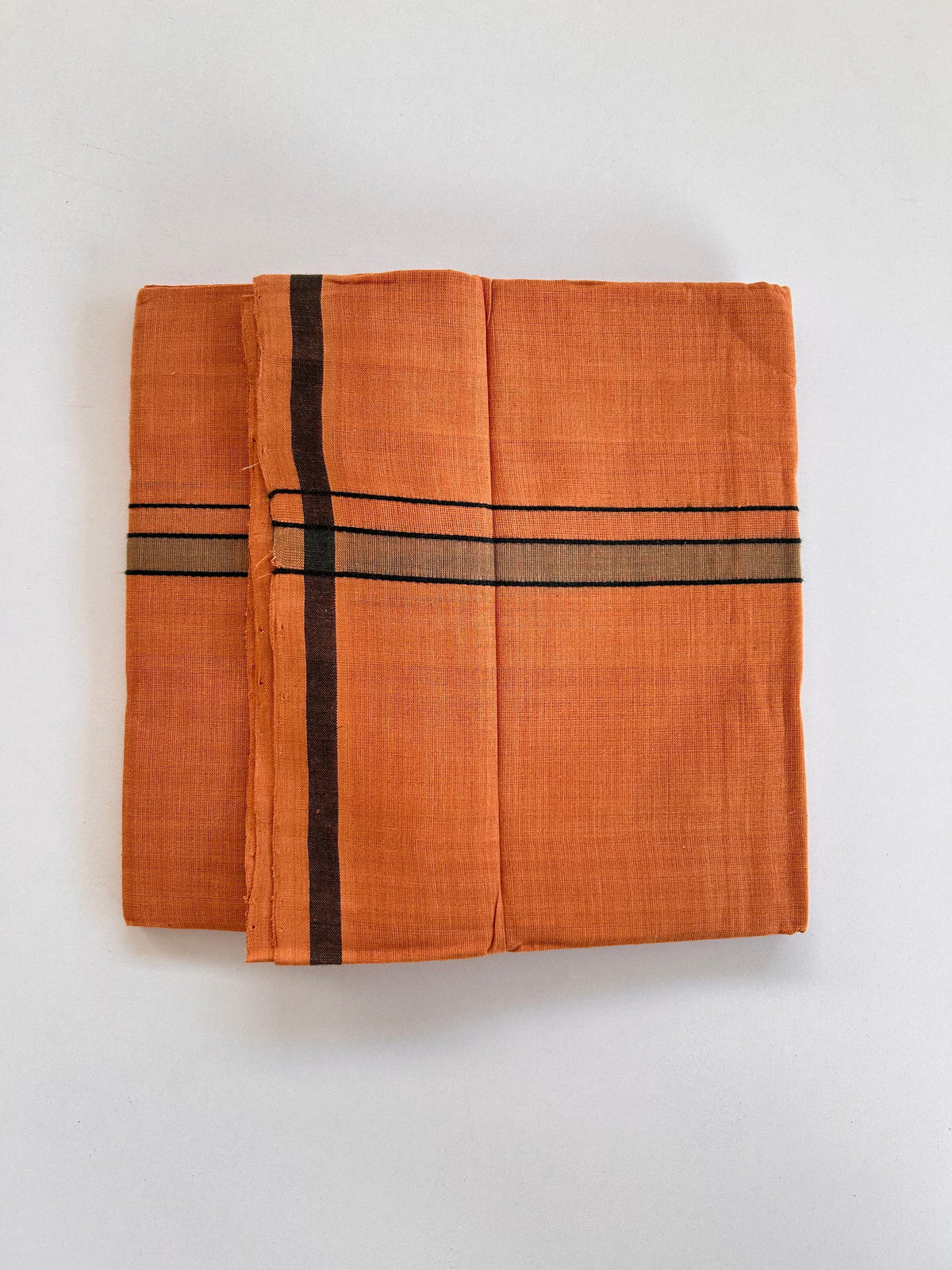 Kerala Handloom Single Kaily/Lungi - KaithariKada 100% Pure Cotton - 40s - 1.5 cm Black & Olive Green Kara With Kavi Colour Body - (2 meter / 4 muzham) - 48 KK8081 ELA