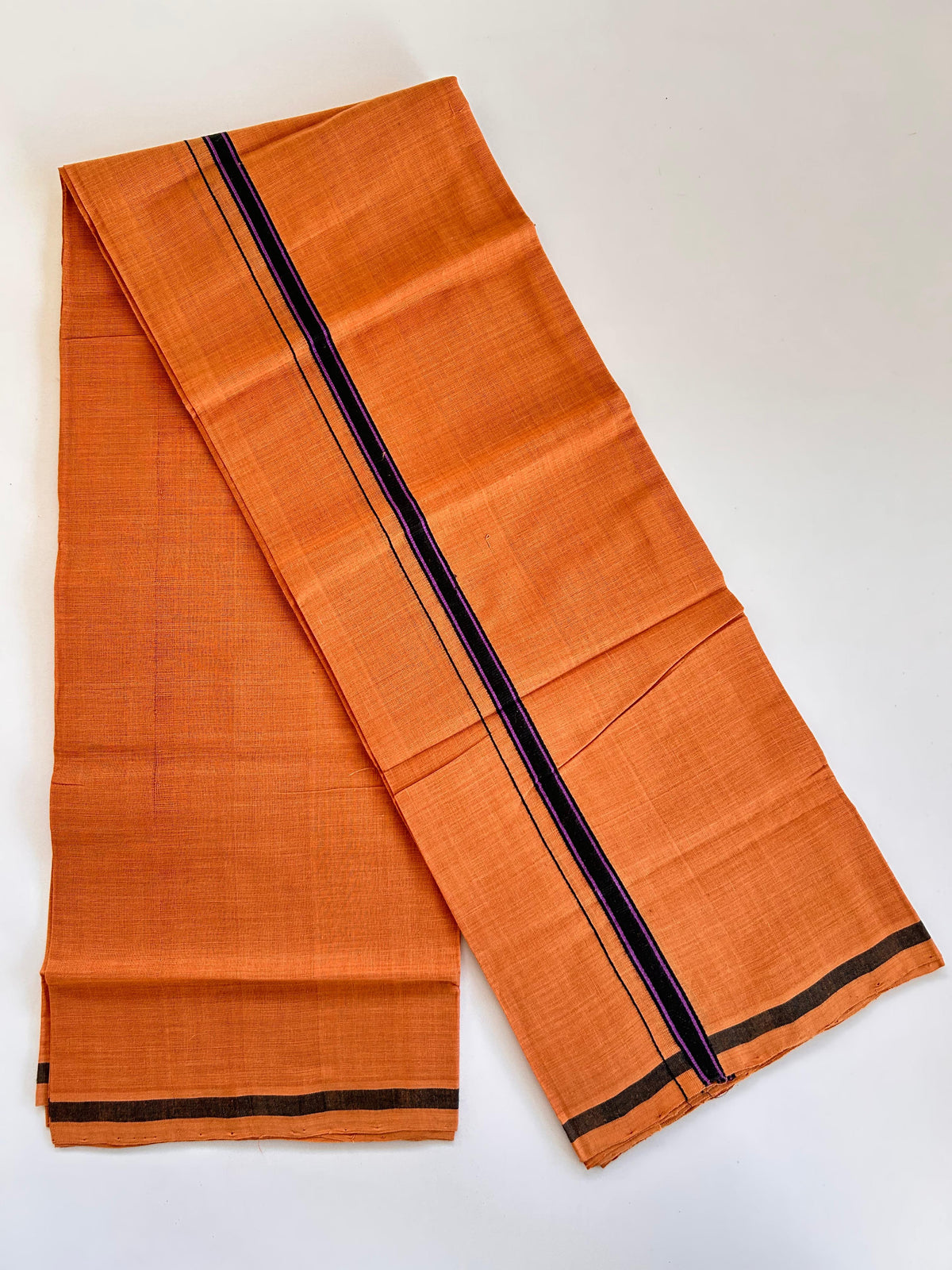 Kerala Handloom Single Kaily/Lungi - KaithariKada 100% Pure Cotton - 40s - 1.5 cm Black & Violet Kara With Kavi Colour Body - (2 meter / 4 muzham) - 49 KK8081 ELA