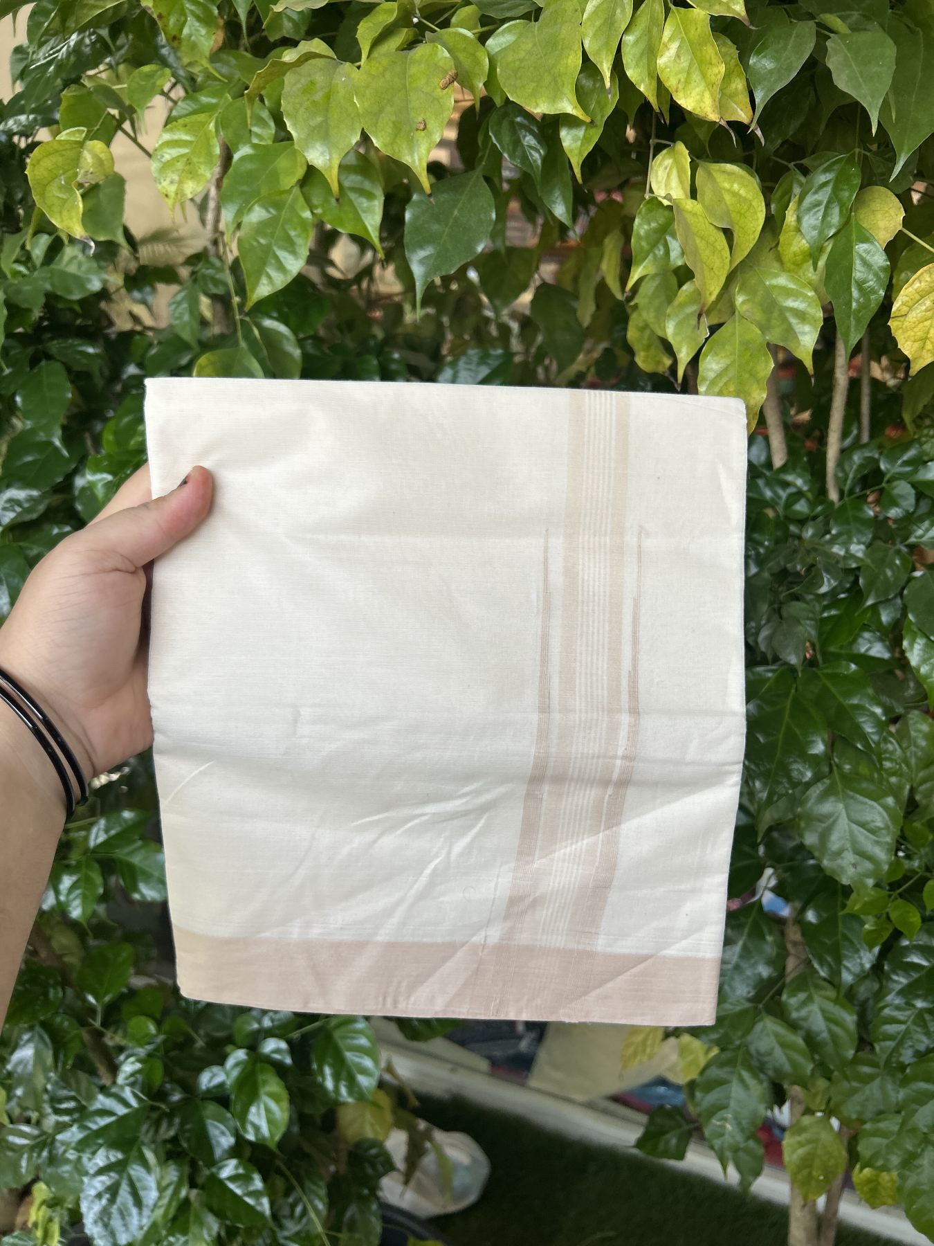 20% Discount ! KaithariKada Balaramapuram 100% Cotton Double Off White - (Unbleached) - Mundu / Dhoti- 100x80 -  1.75 inch Puliyilakkara Cream shaded striped chutty Kara - 4 mtr (8.5 Muzham) - 31 KK5340 VIN