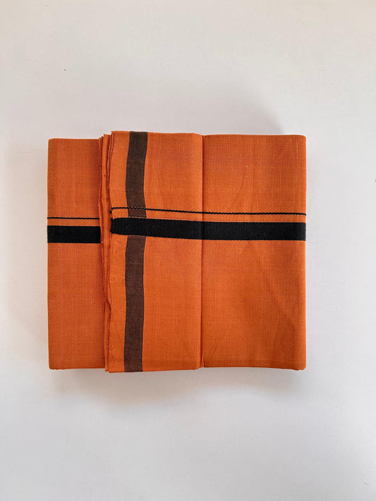 Kerala Handloom Single Kaily/Lungi - KaithariKada 100% Pure Cotton - 60s - 2 cm Black Kara With Kavi Colour Body - (2 meter / 4 muzham) - 51 KK8081 ELA